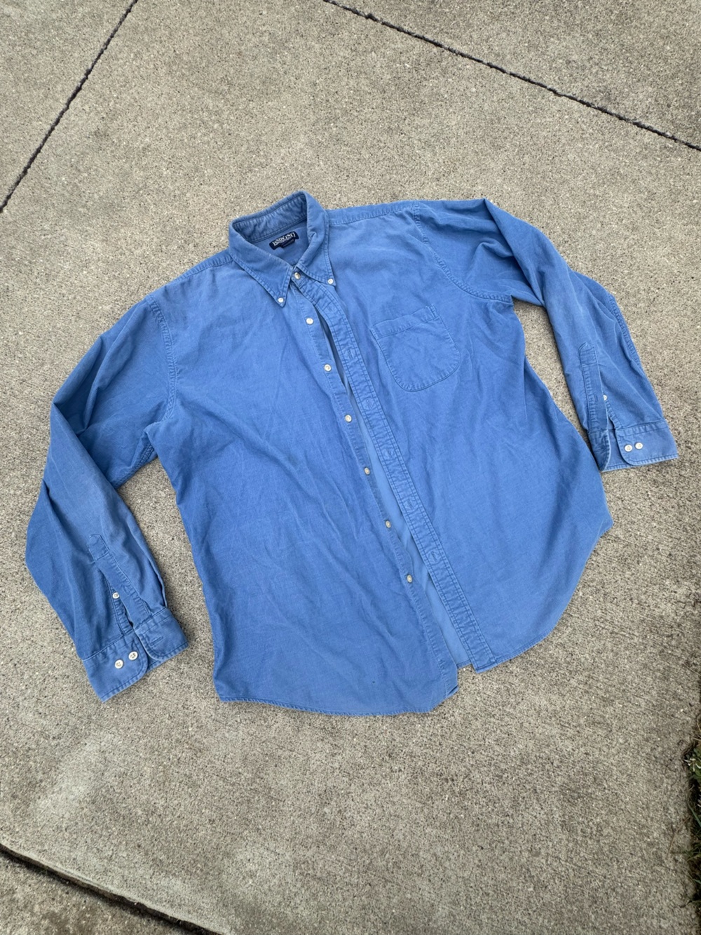 Lands' End Men's Denim-Look Button-Down Shirt in Blue